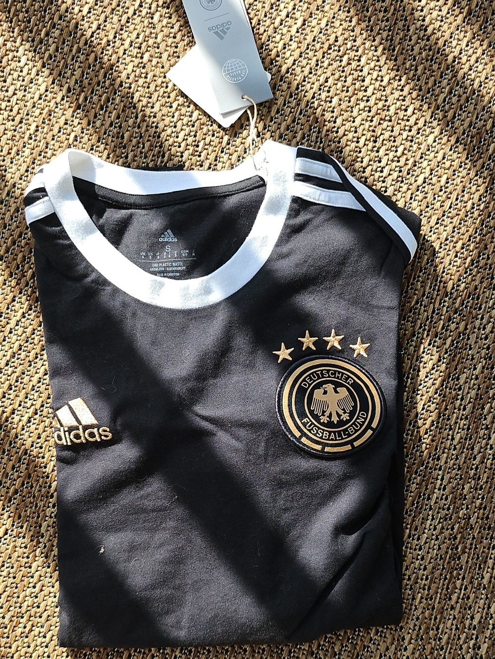 adidas Black and White Germany Football Jersey with Gold Crest